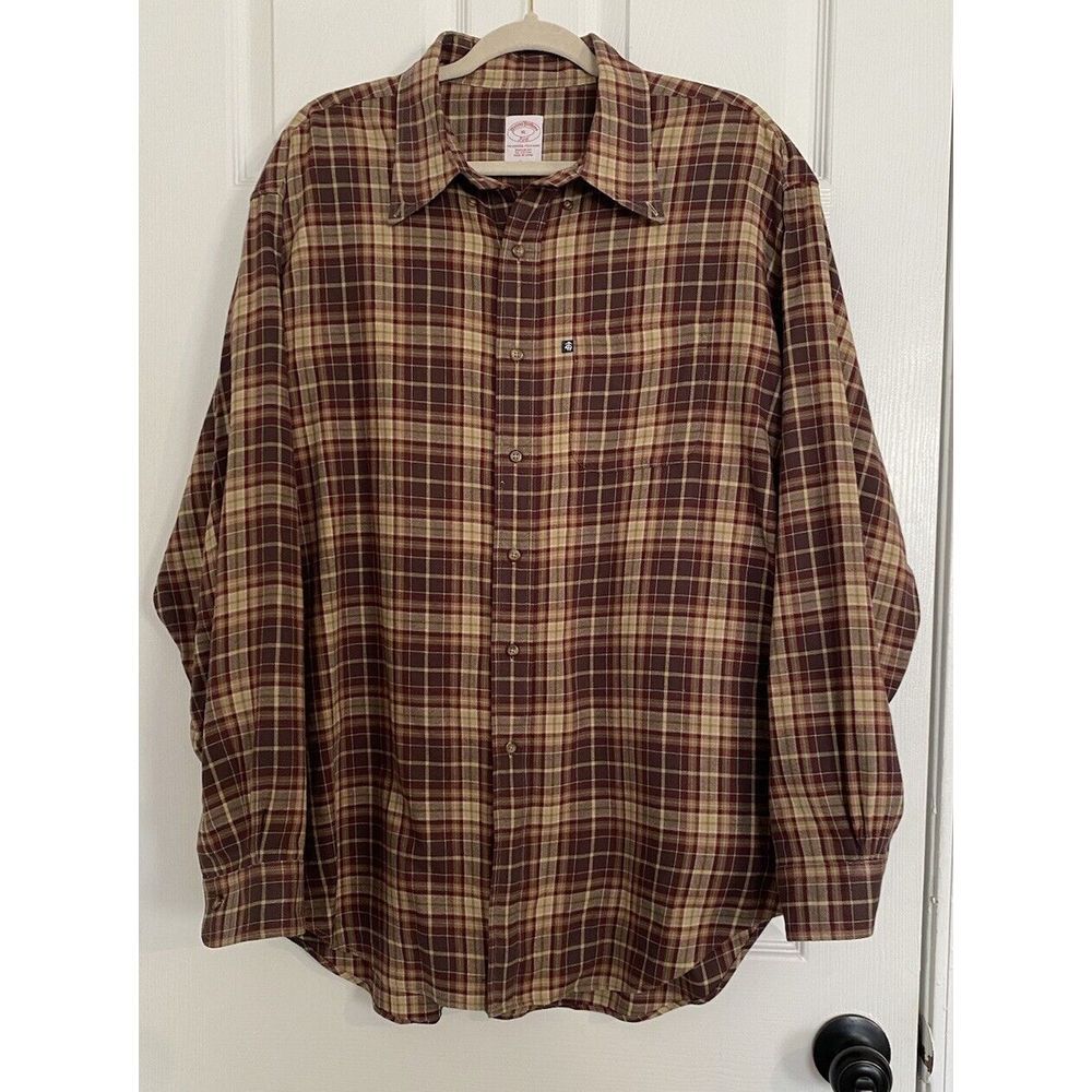 Brooks Brothers Flannel Plaid Red Cotton Button Down Long Sleeve Shirt Size XL
